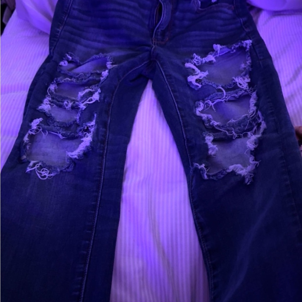 American Eagle Outfitters Dark Blue Distressed Skinny Jeans